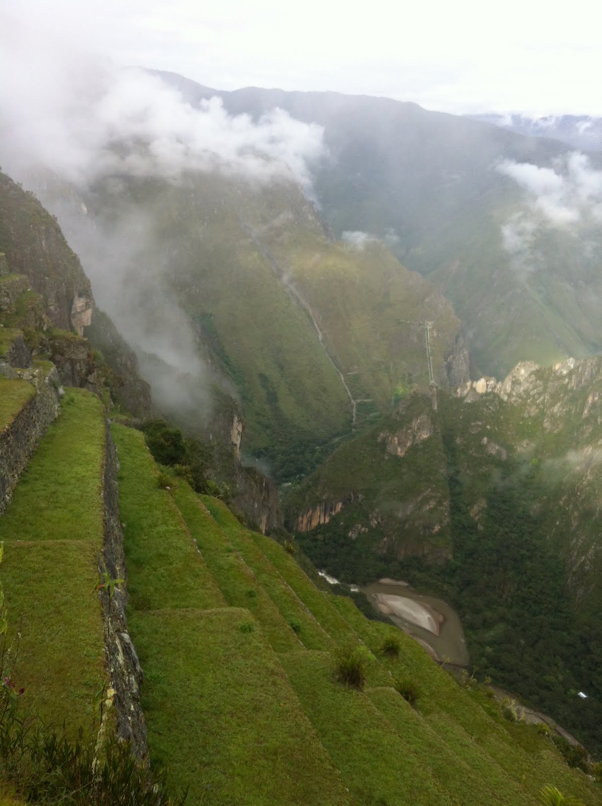 View of Machu Picchu citadel with Huayna Picchu peak rising behind