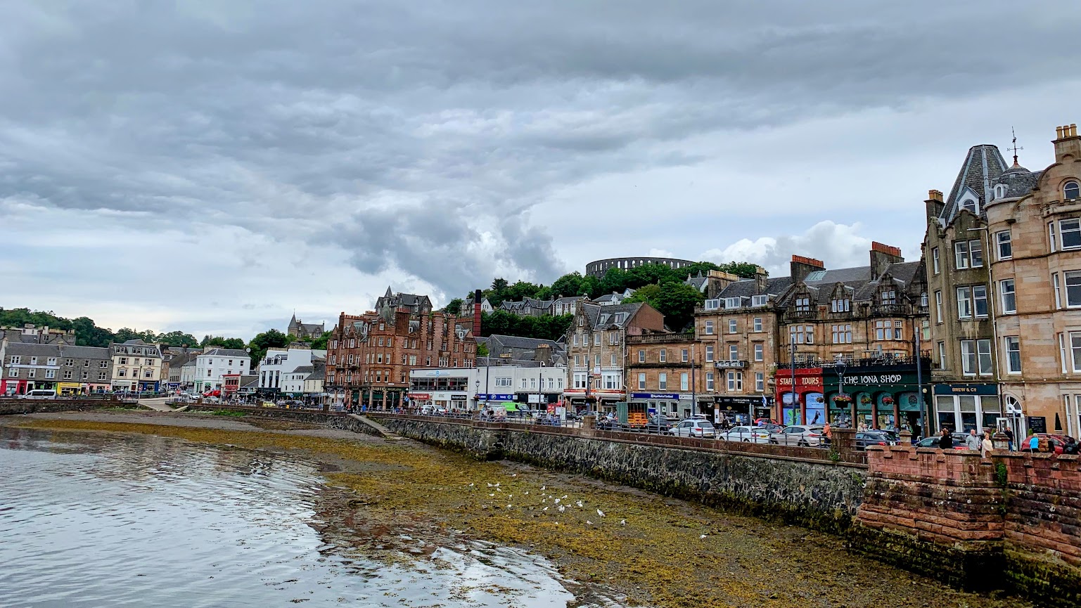 Oban harbour and ferries at dusk